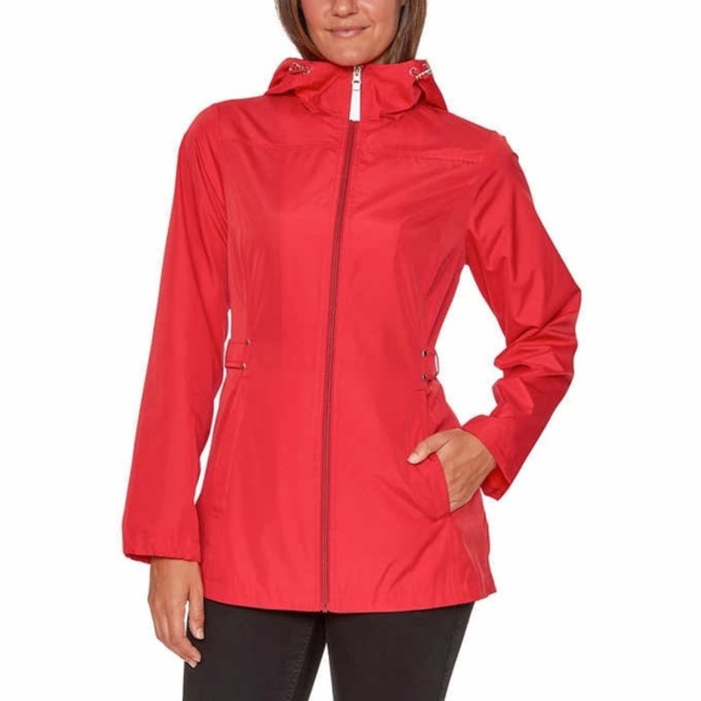 Jones NY Womens Parka Pocket Rain Jacket Coat Red - Picture 1 of 7